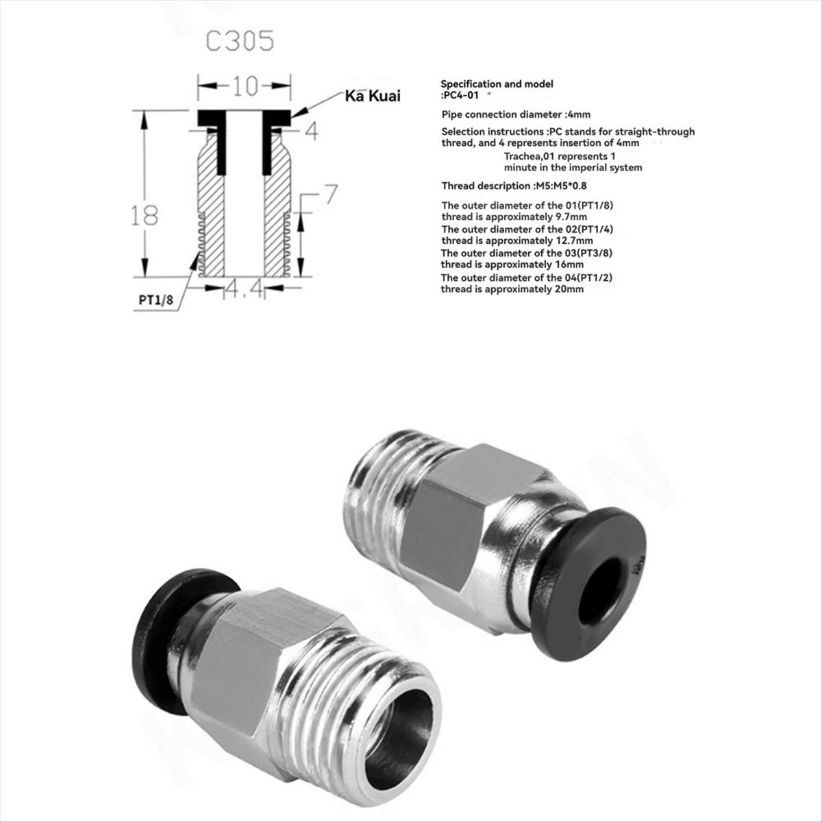 Ptfe Tube - 【A60I】 Konektor Selang Pneumatik PTFE Lurus